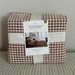 NWT King Mini Gingham Duvet and Sham Set Camel - Threshold